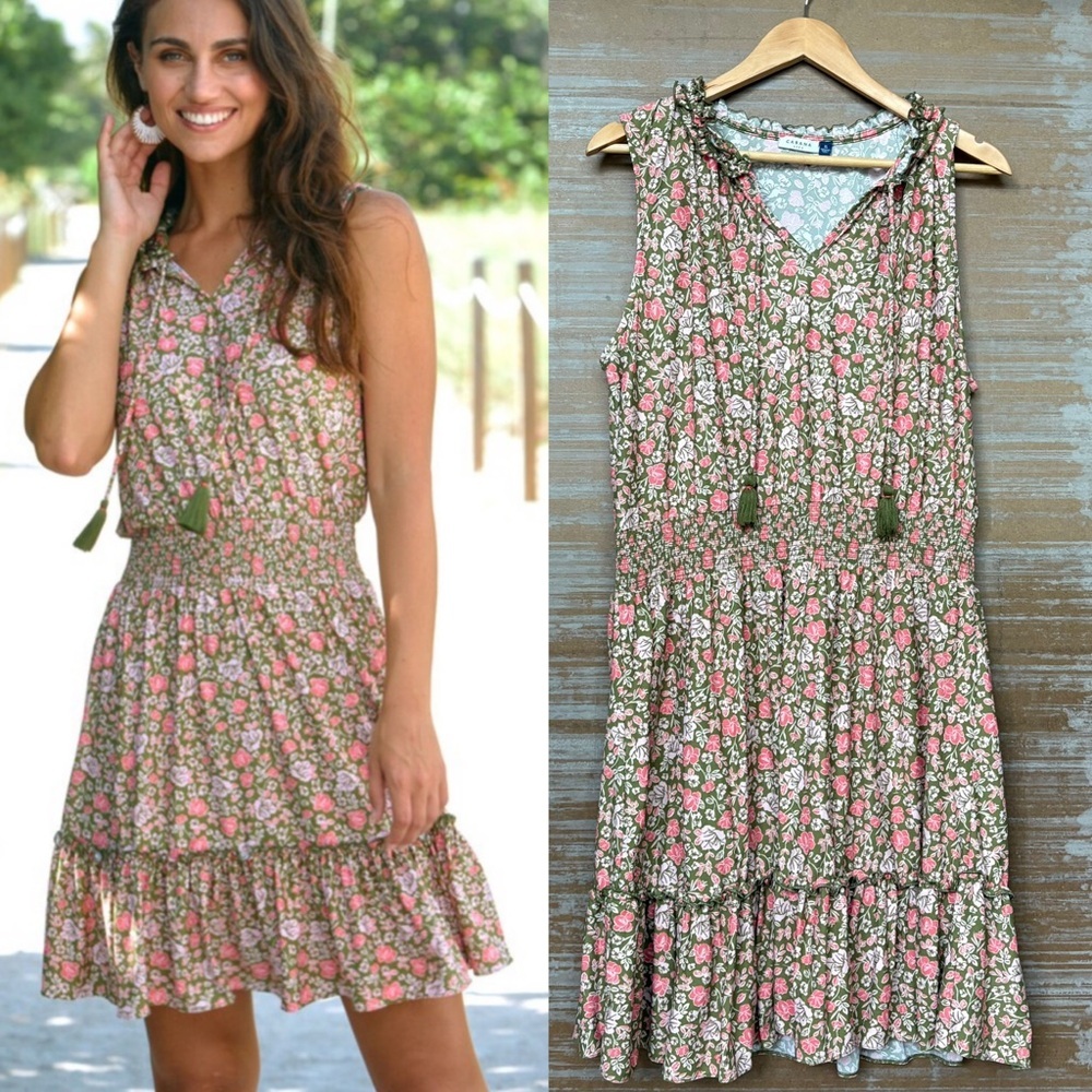 Cabana Life Jetties Beach Sleeveless Ruffle Dress Boho Preppy Womens XL